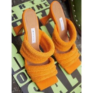 Miista Size 38 / US 7.5 Tangerine Frostine Double Strap Toweling Heeled Sandals